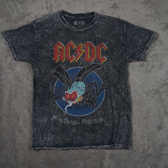 AC/DC Retro 1985 Fly on the Wall Tour shirt size Small Graphic Acid Wash - Picture 1 of 5